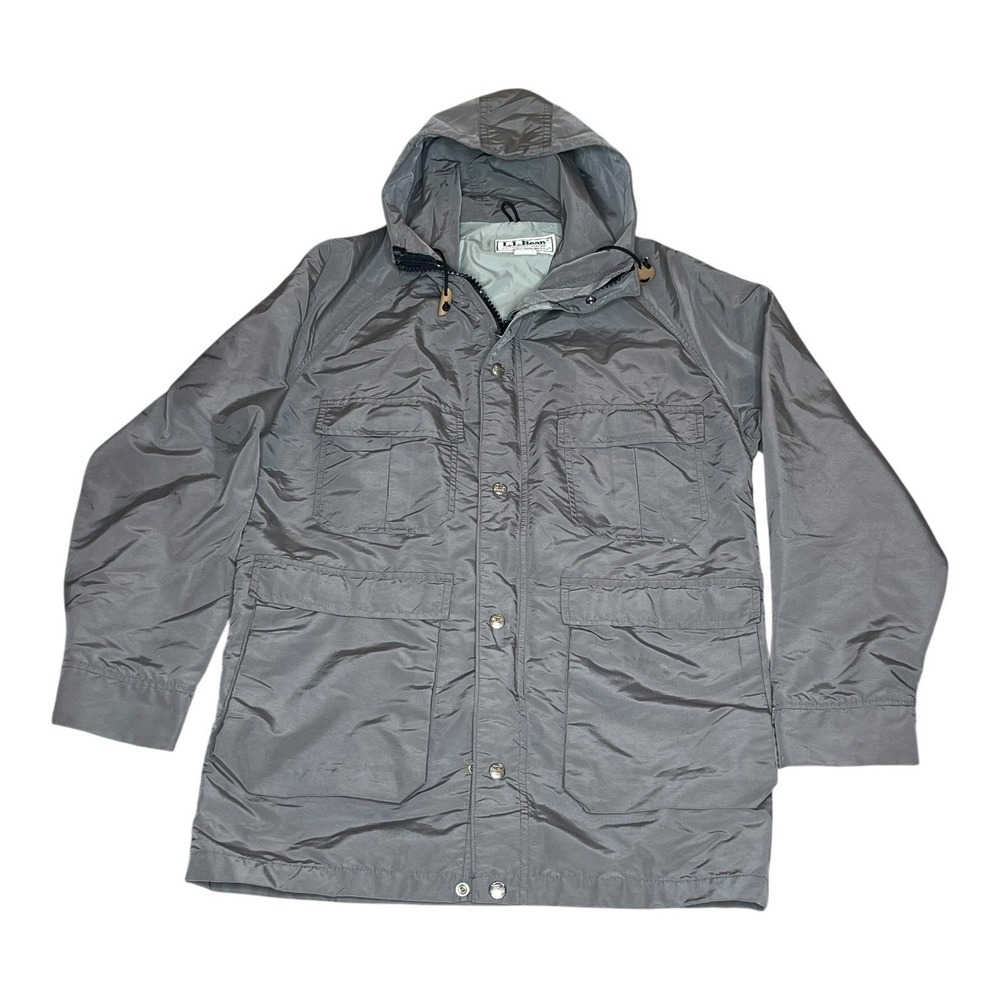 Vintage USA LL Bean Baxter State Parka Gray Nylon Hooded Jacket Mens SMALL